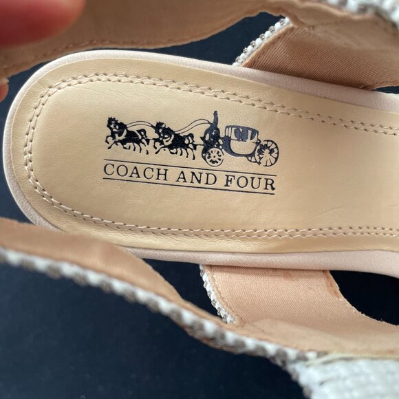 Coach and Four Wedge Heels, Size 8M, Multi-Colored Stretch, 3.5 inch Cork Heel - Picture 6 of 10